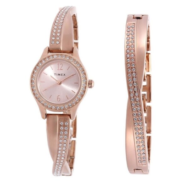 NWT Authentic Timex Trend Quartz Crystal Rose Gold Dial Women's Watch and Bracel - Picture 1 of 4